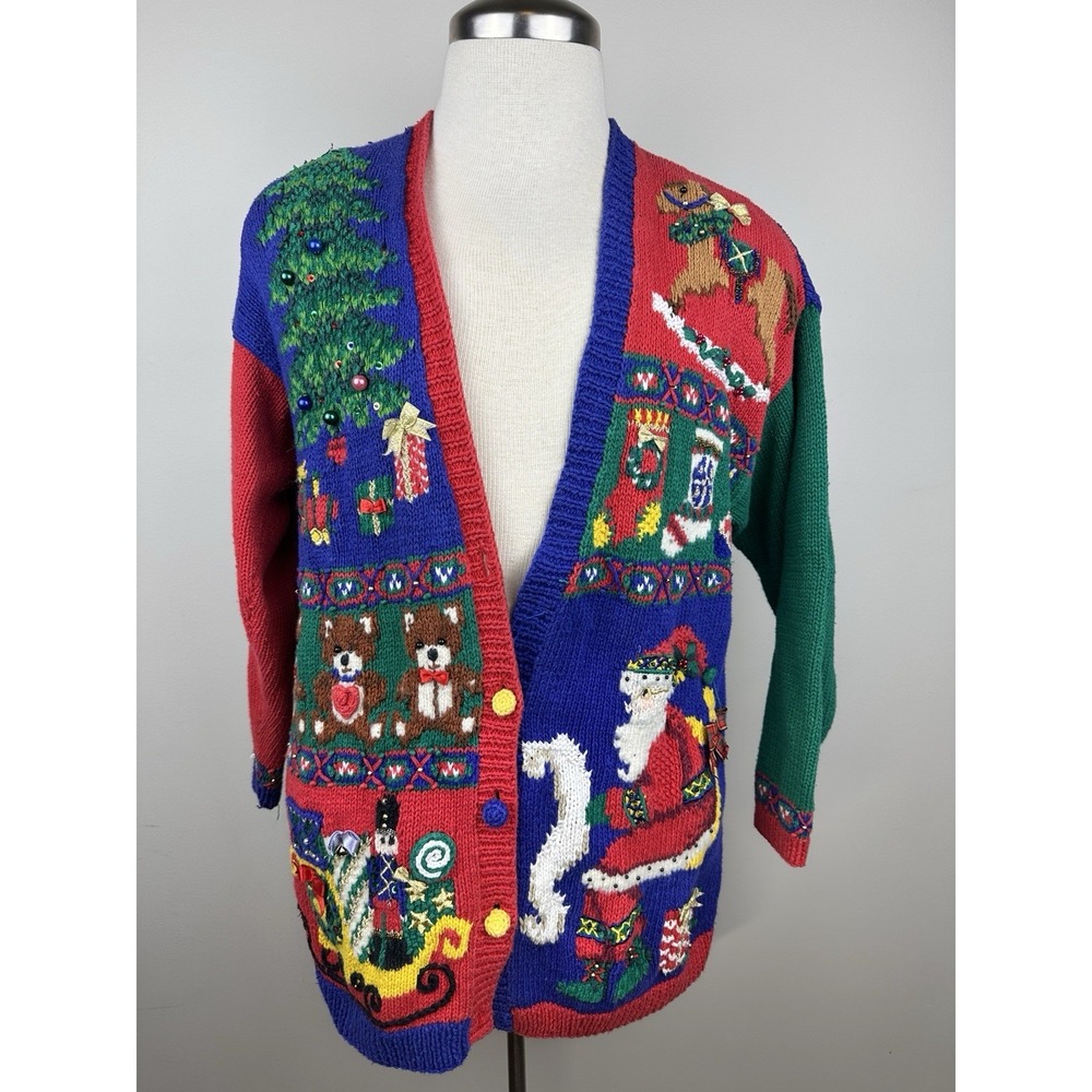VTG 90s Marisa Christina Christmas 1995 Cardigan‎ w/ Bells Size M